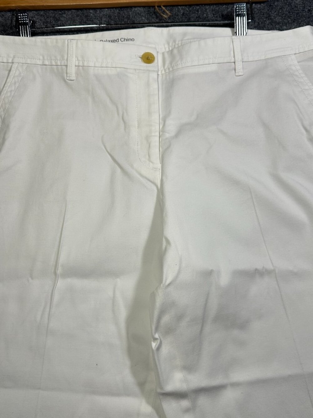 Talbots Pants Womens 14 Relaxed Chino Crop White Cotton Stretch Side Stripe Zip - Picture 3 of 9